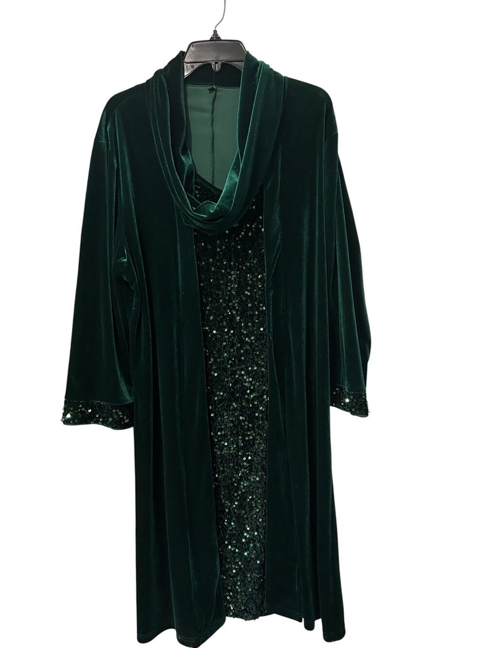 Emerald Green Velvet Sequin Midi Dress XXXL 3XL Cowl Neck Evening Party